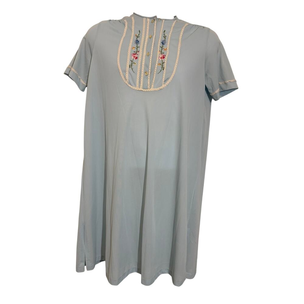 Aristocraft House Dress M Blue Embroidered Vintage Cottagecore Nightgown